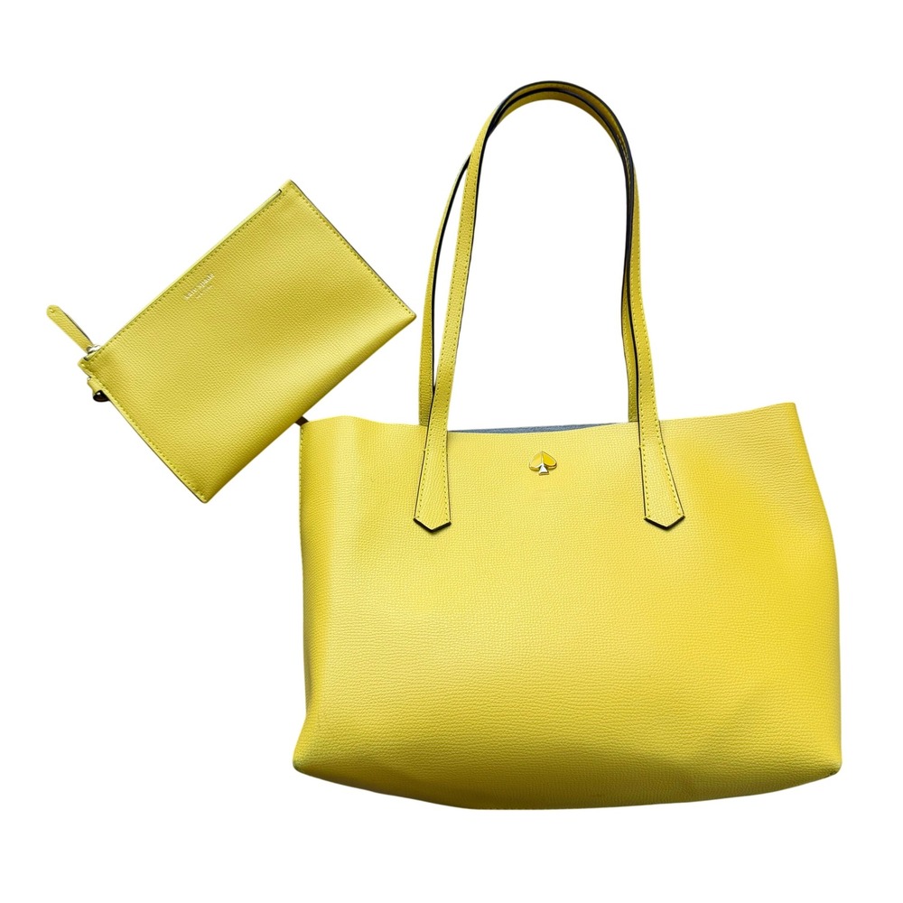 Kate Spade Molly Small Tote Lemon Yellow Grained Leather Shoulder Bag with Pouch